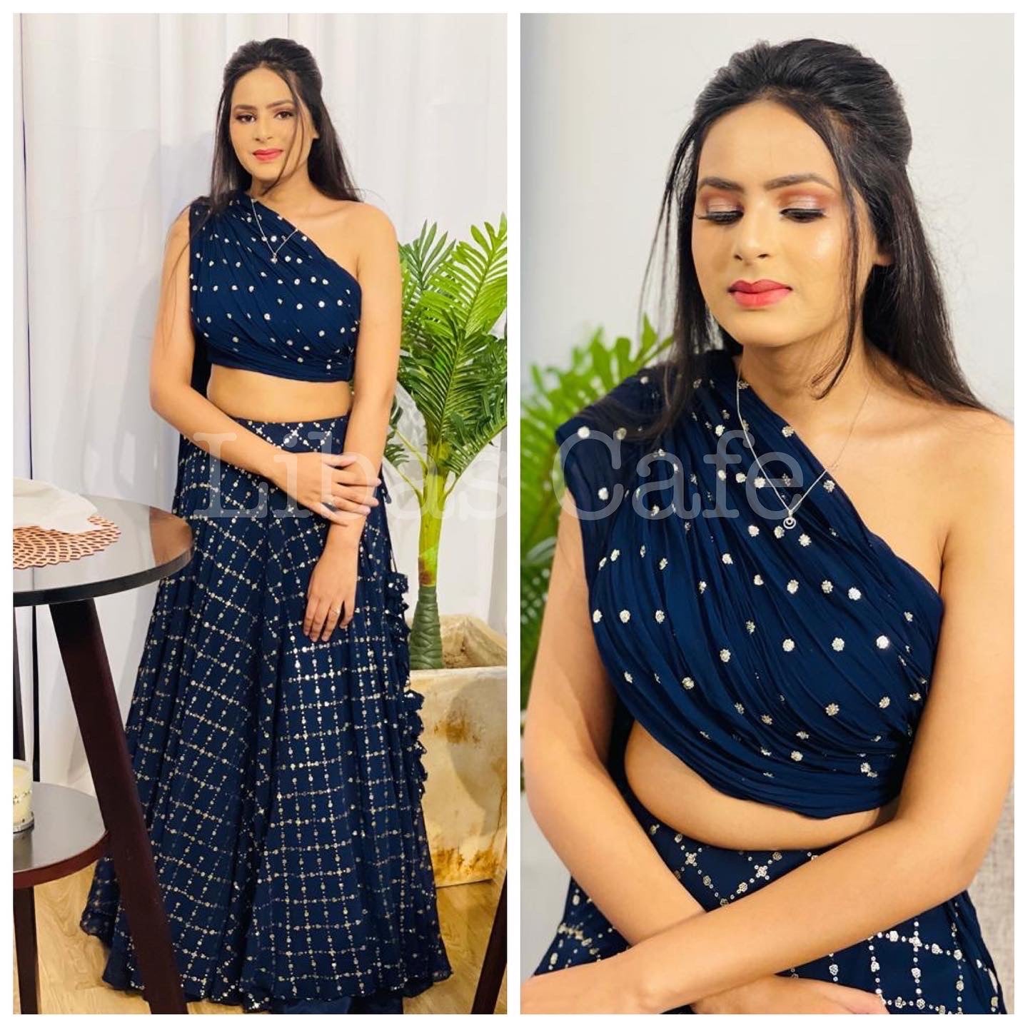 Client In Our Indigo Drape Lehenga